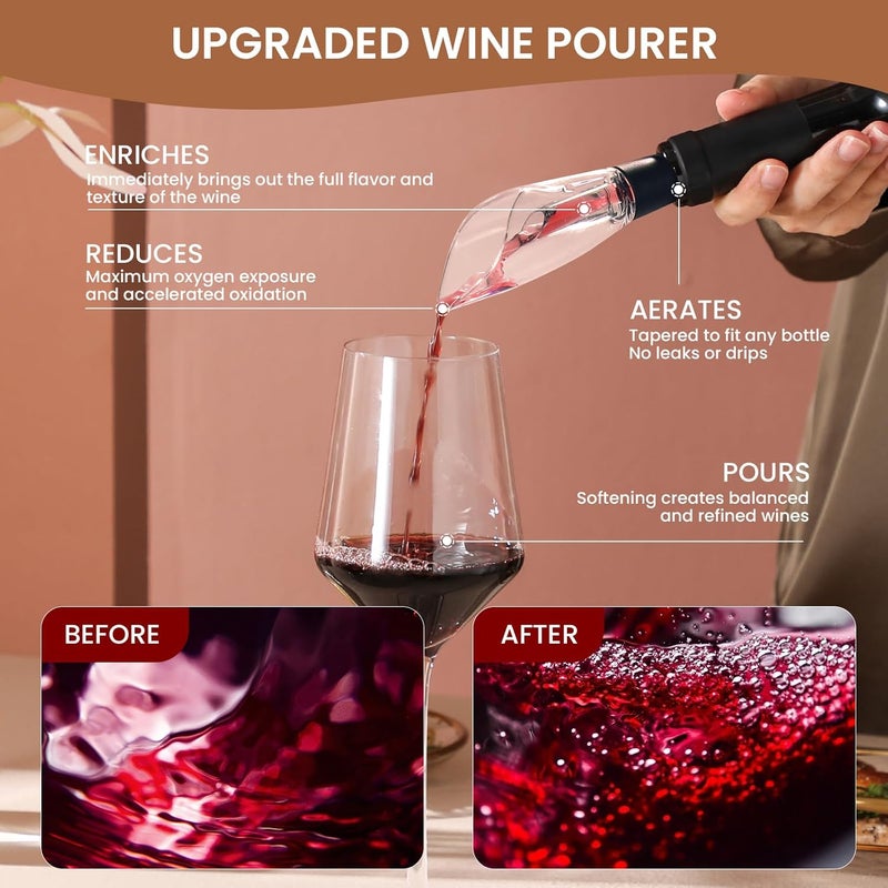 BLUBYEES 4-in-1 Rechargeable Electric Wine Opener Set - Automatic Corkscrew, Foil Cutter, Aerator Pourer, Vacuum Stopper - Wine Lovers Gifts for Women and Men - Image 5